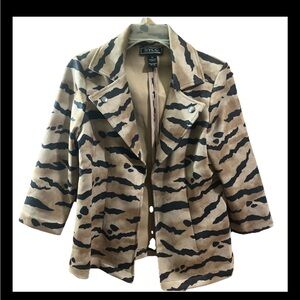 NYCC Company Women XL animal print blazer Open Front Suede Soft Mob Mom